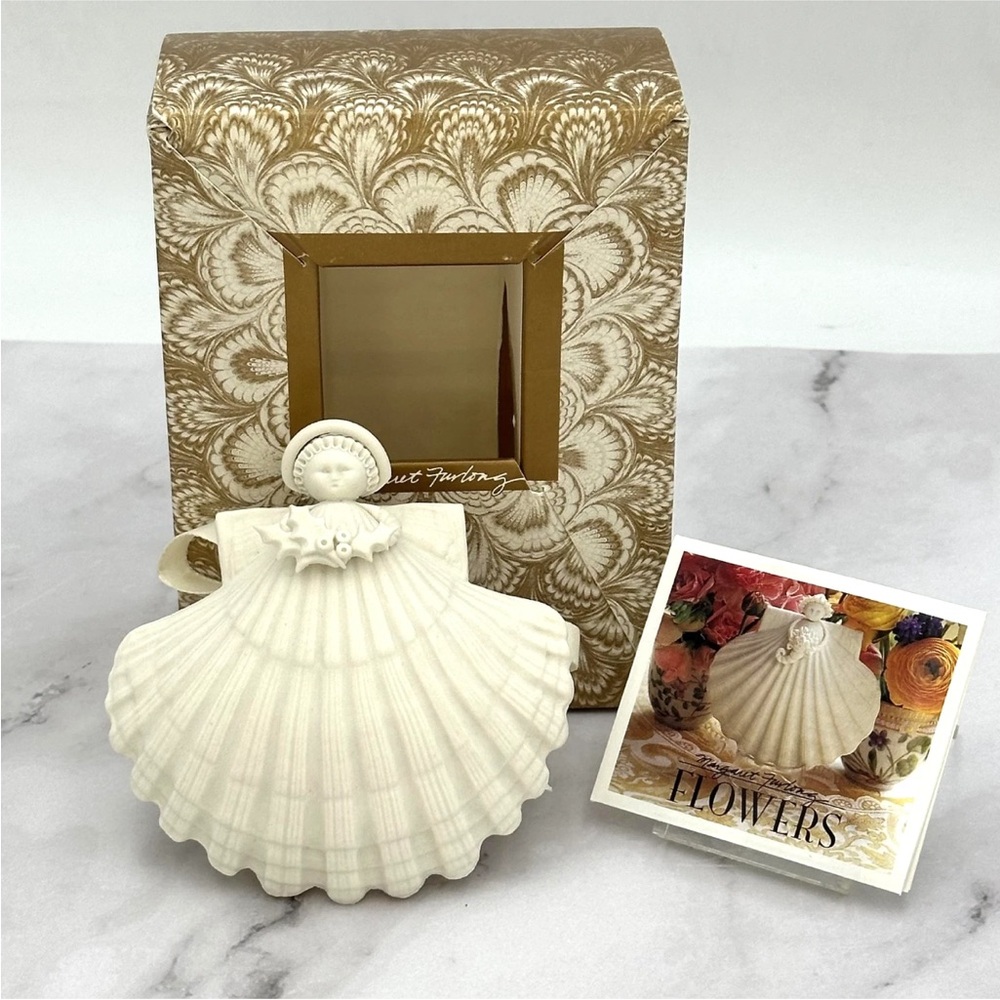 Margaret Furlong Retired Flowers Shell Angel Christmas Ornament Porcelain W/Box